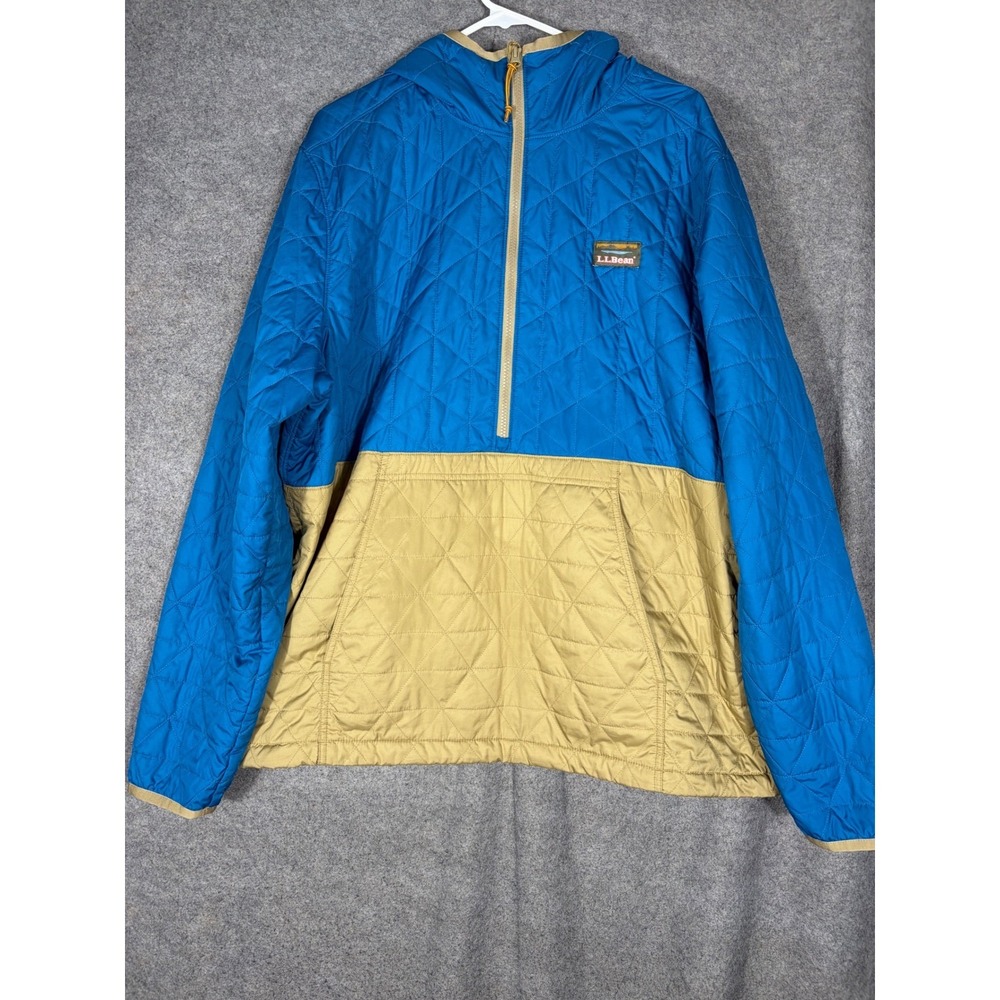 LL Bean Mens XXL Tall Quilted Pullover Hoodie Blue Tan Anorak 504136